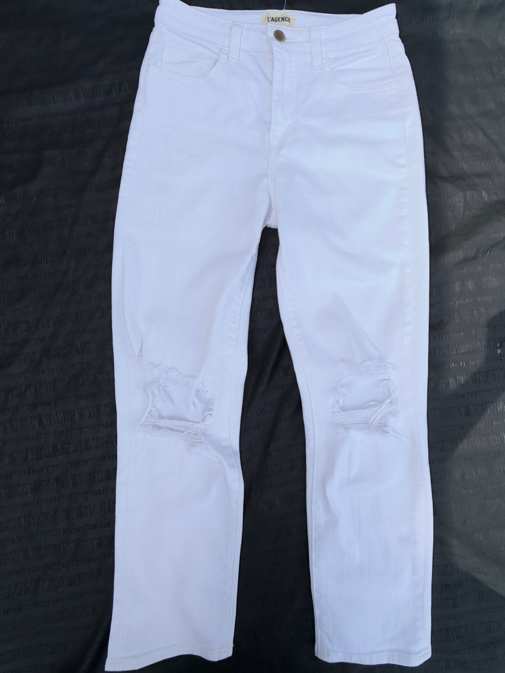 L'AGENCE Women Audrina High-Rise Straight Leg Jeans Blanc Worn Destruct.